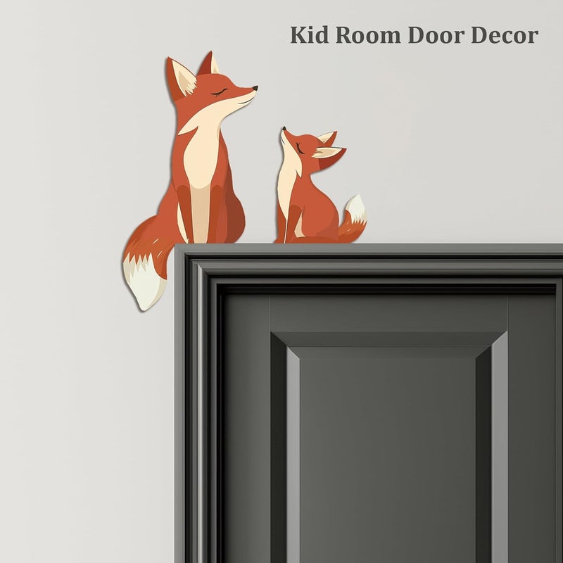ZEARPT 2 Cute Wooden Foxes Door Topper Home Frame Decor Little Fox Door Corner Thanksgiving Gift for Mom/Dad Woodland Nursery Art 8 inches - Image 4